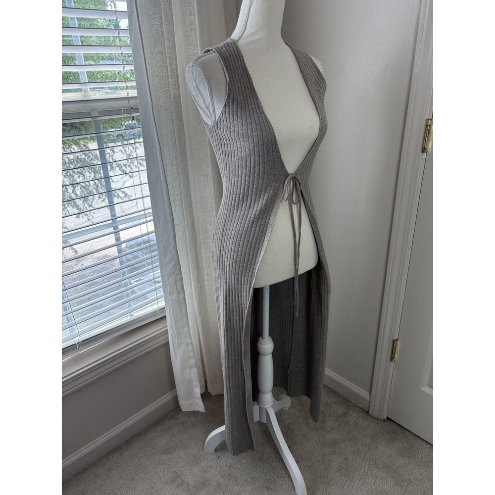 Princess Polly Longline Vest Women XS/S Taupe Good Ribbed Knit Tie Front Maxi